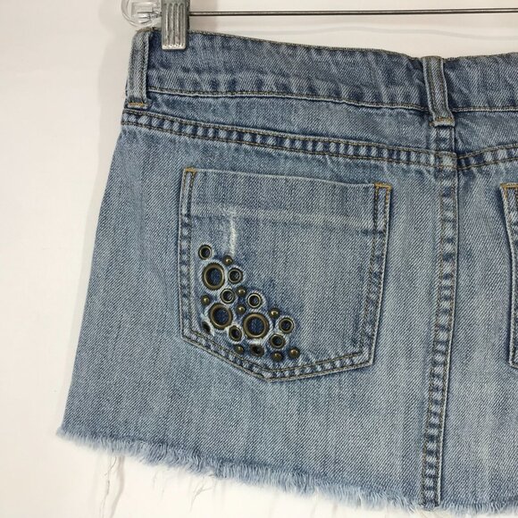 NOLLIE - WOMEN'S 5 - BLUE DENIM CUT-OFF JEAN SKIRT 90'S Y2K - Picture 6 of 6